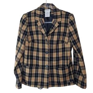 90s White Stag Vintage Jacket Tan & Black Plaid Wool Jacket Size 6 Small